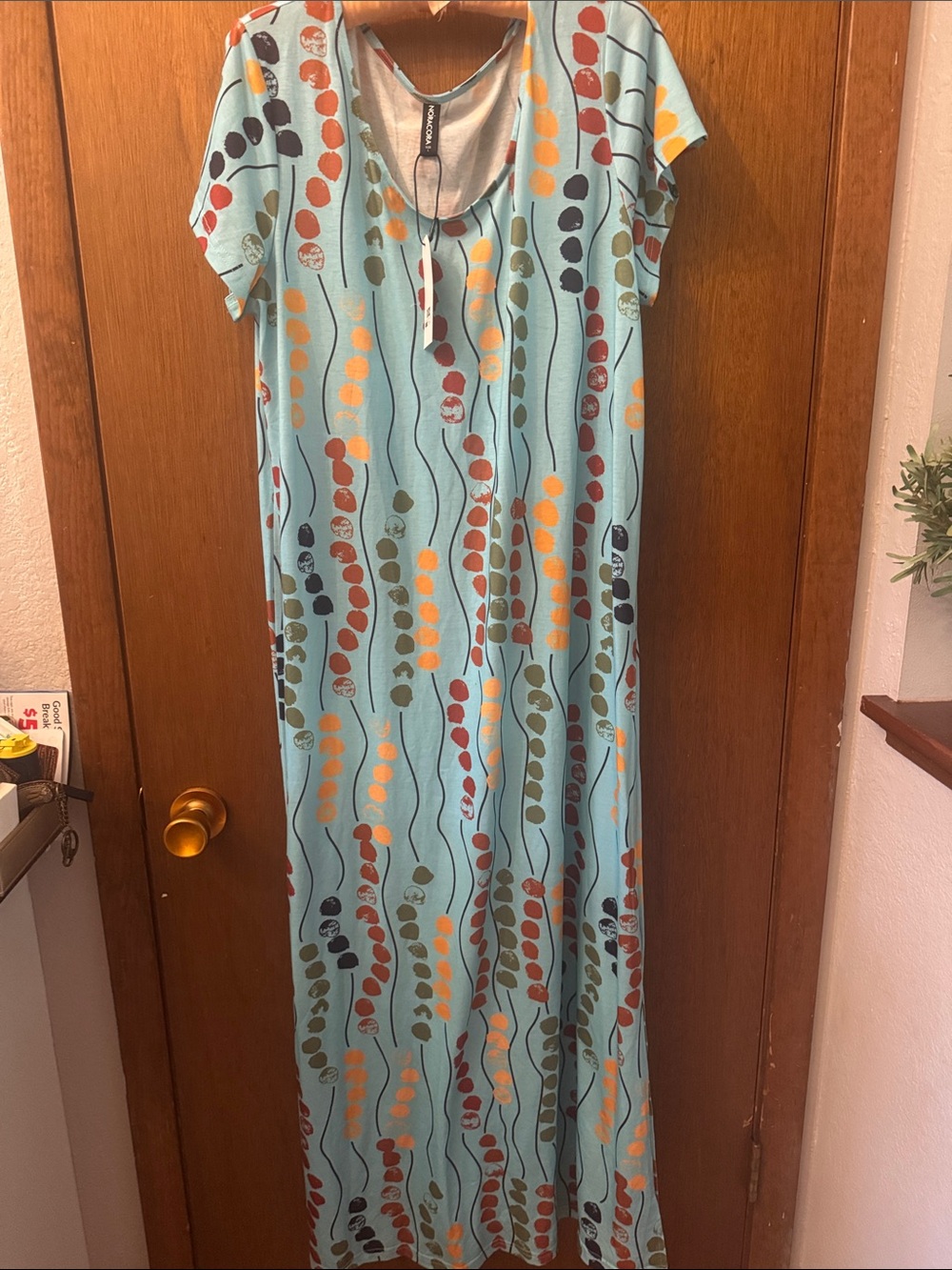 Light Blue Printed Short-Sleeve Maxi Dress